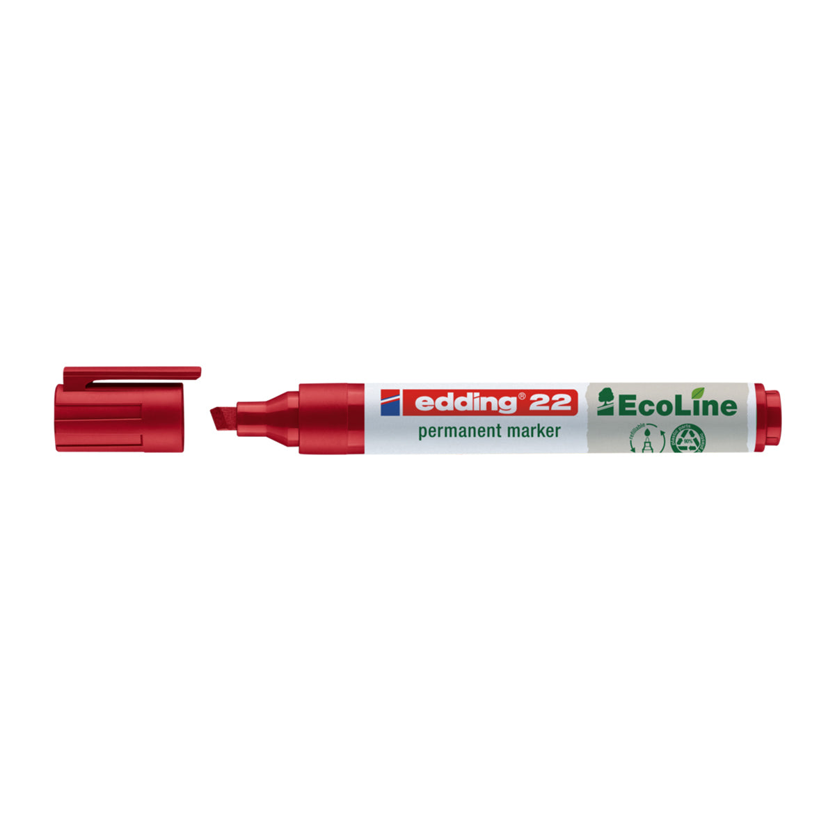 Marker permanent Edding 22 Ecoline, corp plastic, varf tesit 1-5 mm, rosu Marker permanent Edding 22 Ecoline, corp plastic, varf tesit 1-5 mm, rosu